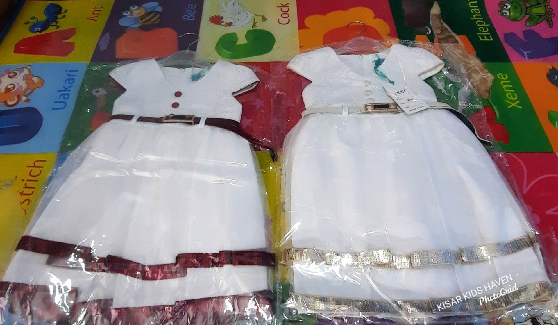 Girls white dress with belt. 3 and 4 yrs